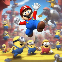 An ending scene where Mario helps Minions to get into a Mecha set