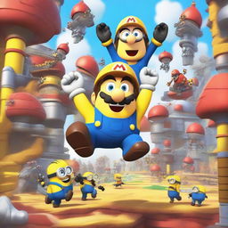 An ending scene where Mario helps Minions to get into a Mecha set