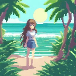 Create a pixel art image in an anime style