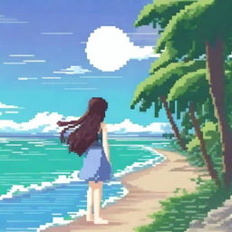 Create a pixel art image in an anime style