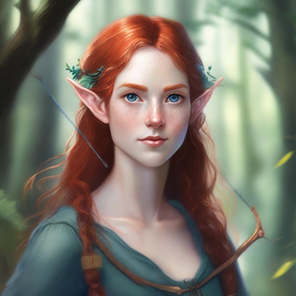 A detailed portrait of an artistic girl who is a forest half-elf, holding a bow