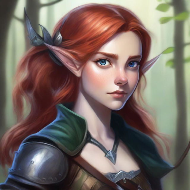 A detailed portrait of an artistic girl who is a forest half-elf, holding a bow