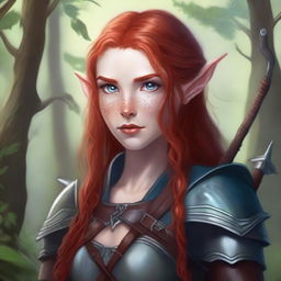 A detailed portrait of an artistic girl who is a forest half-elf, holding a bow