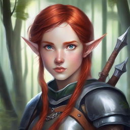 A detailed portrait of an artistic girl who is a forest half-elf, holding a bow