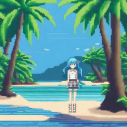 Create a very detailed pixel art image in an anime style, reminiscent of 32-bit Sega games