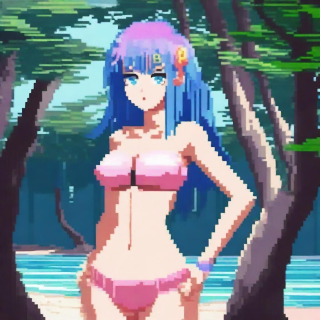 Create a very detailed pixel art image in an anime style, reminiscent of 32-bit Sega games