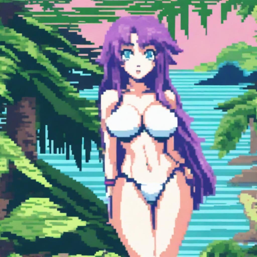 Create a very detailed pixel art image in an anime style, reminiscent of 32-bit Sega games