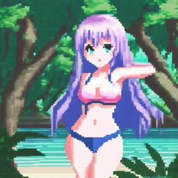 Create a very detailed pixel art image in an anime style, reminiscent of 32-bit Sega games