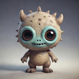 Adorable monster exhibiting fossil, alien, and paranormal elements, designed in a video game aesthetic style