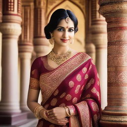 A beautiful Indian woman wearing a traditional saree, posing gracefully