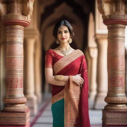 A beautiful Indian woman wearing a traditional saree, posing gracefully