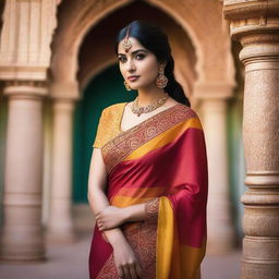 A beautiful Indian woman wearing a traditional saree, posing gracefully