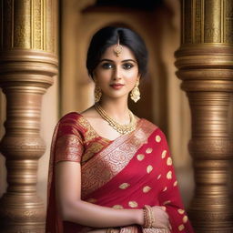 A beautiful Indian woman wearing a traditional saree, posing gracefully