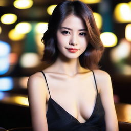 A beautiful Japanese woman, 20 years old, with a stunning face, brown eyes, small nose, and fine lips