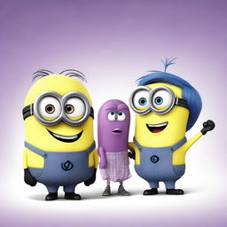 Create an image featuring characters from Disney and Pixar's Inside Out and Minions