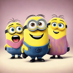 Create an image featuring characters from Disney and Pixar's Inside Out and Minions