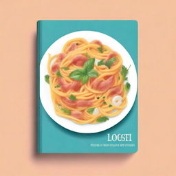 Create a novel cover featuring a plate of carbonara fettucine, a chamomile flower, and a questions card game