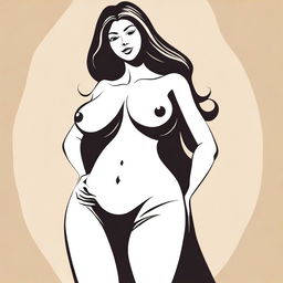 An artistic illustration of a mother figure with a voluptuous figure, focusing on her large breasts