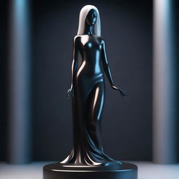 Create a 3D image of a girl depicted as a completely dark metallic statue with white hair