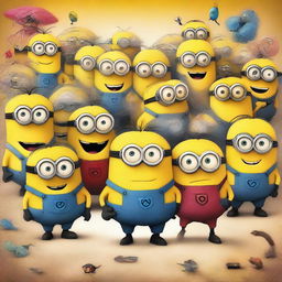 Create a movie poster for 'Minions 3: Multiverse of Nonsense'