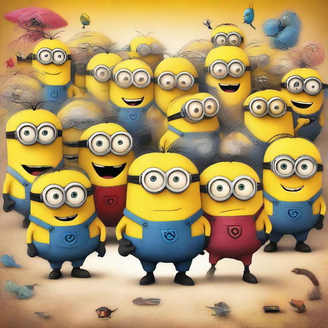 Create a movie poster for 'Minions 3: Multiverse of Nonsense'