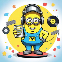 Create an image of Stuart the Minion dressed in a Y2K fashion style, complete with futuristic and retro elements