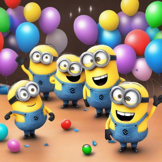 Create an image of the Minions having a party in a house club setting