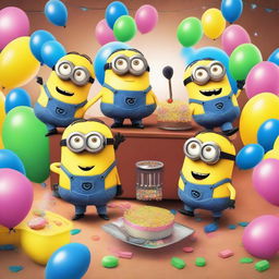 Create an image of the Minions having a party in a house club setting