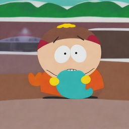 A scene from South Park featuring Cartman expressing his love for Kenny