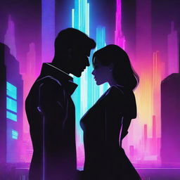 A sci-fi book cover featuring a man and a woman in profile, both dressed in black, facing each other