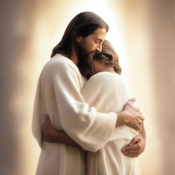 A heartwarming scene of Jesus hugging a person