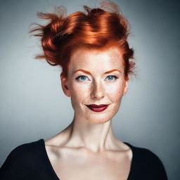 Create an image of a person with red hair styled in a good bun