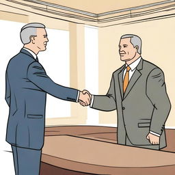 A scene depicting a tentative agreement between two parties