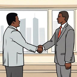 A scene depicting a tentative agreement between two parties