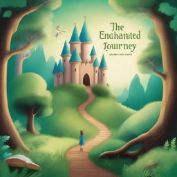 Create a book cover featuring an enchanting forest with mystical creatures and a hidden path leading to a magical castle in the distance