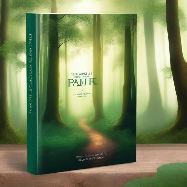 Create a captivating book cover featuring a mysterious forest with a hidden path