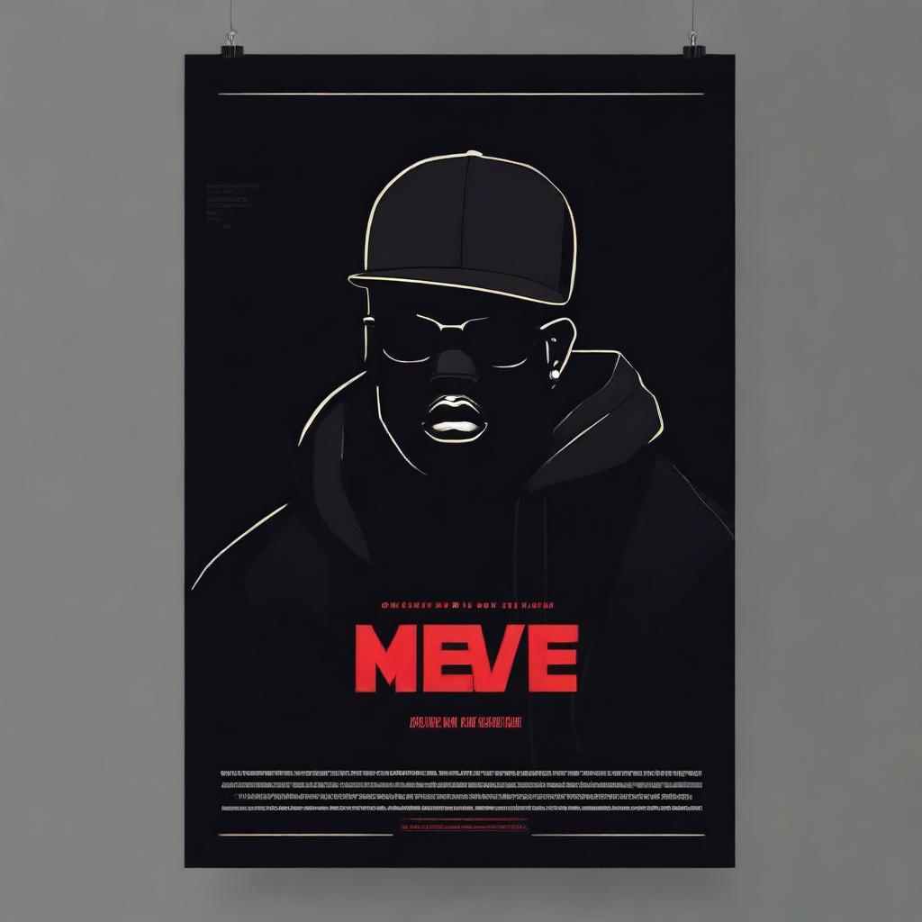 Create a poster with a dark and moody atmosphere, featuring elements of rap culture