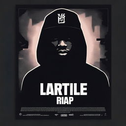 Create a poster with a dark and moody atmosphere, featuring elements of rap culture