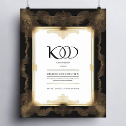 A stylish and elegant poster featuring a black and gold color scheme