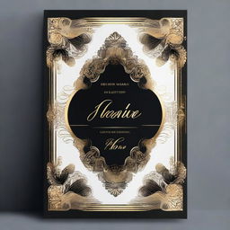 A stylish and elegant poster featuring a black and gold color scheme