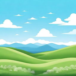 A serene and beautiful landscape background featuring rolling hills, a clear blue sky, and a few fluffy white clouds