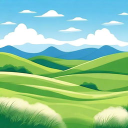 A serene and beautiful landscape background featuring rolling hills, a clear blue sky, and a few fluffy white clouds