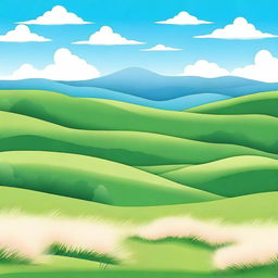 A serene and beautiful landscape background featuring rolling hills, a clear blue sky, and a few fluffy white clouds