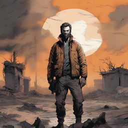 A captivating comic book cover featuring a lone survivor of a nuclear war