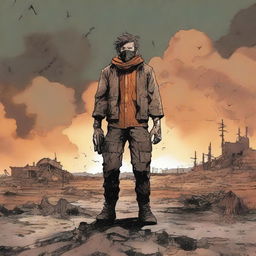 A captivating comic book cover featuring a lone survivor of a nuclear war