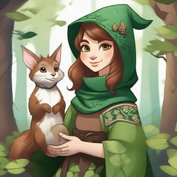 A detailed illustration of a female forest gnome warlock with brown hair and green eyes