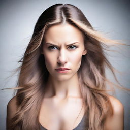 A beautiful young woman with an angry expression on her face