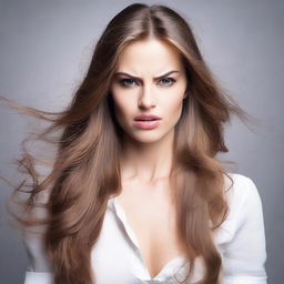 A beautiful young woman with an angry expression on her face