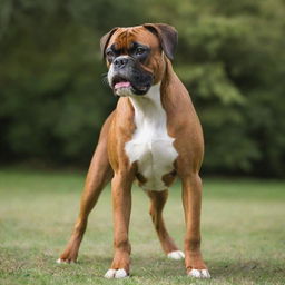 A healthy and vibrant Boxer dog with a glossy coat, proudly standing and exuding an air of strength and playfulness