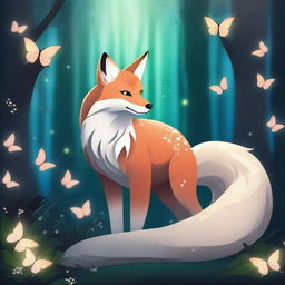 A majestic nine-tailed fox standing in a mystical forest